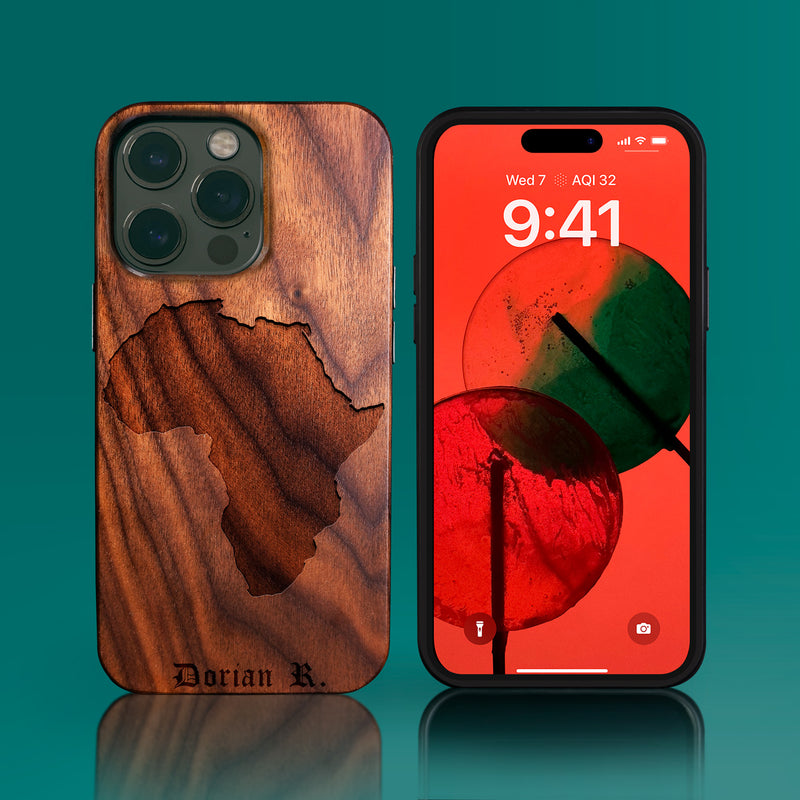 Africa Shape Wood iPhone 14 Pro Max Case - iPhone 13 Pro Max Case - HBCU Gear College Graduation Gifts For Black Men And Women iPhone 12, 12 Pro Max, iPhone 11 Pro, 11 Pro Max, iPhone X/XS Max, iPhone XR Case Black Owned Gifts 2022 Christmas Gifts - African American Black Owned Businesses iPhone 14 Pro Max Cover In Los Angeles 2022 Custom Gifts For Personalized Black Men 