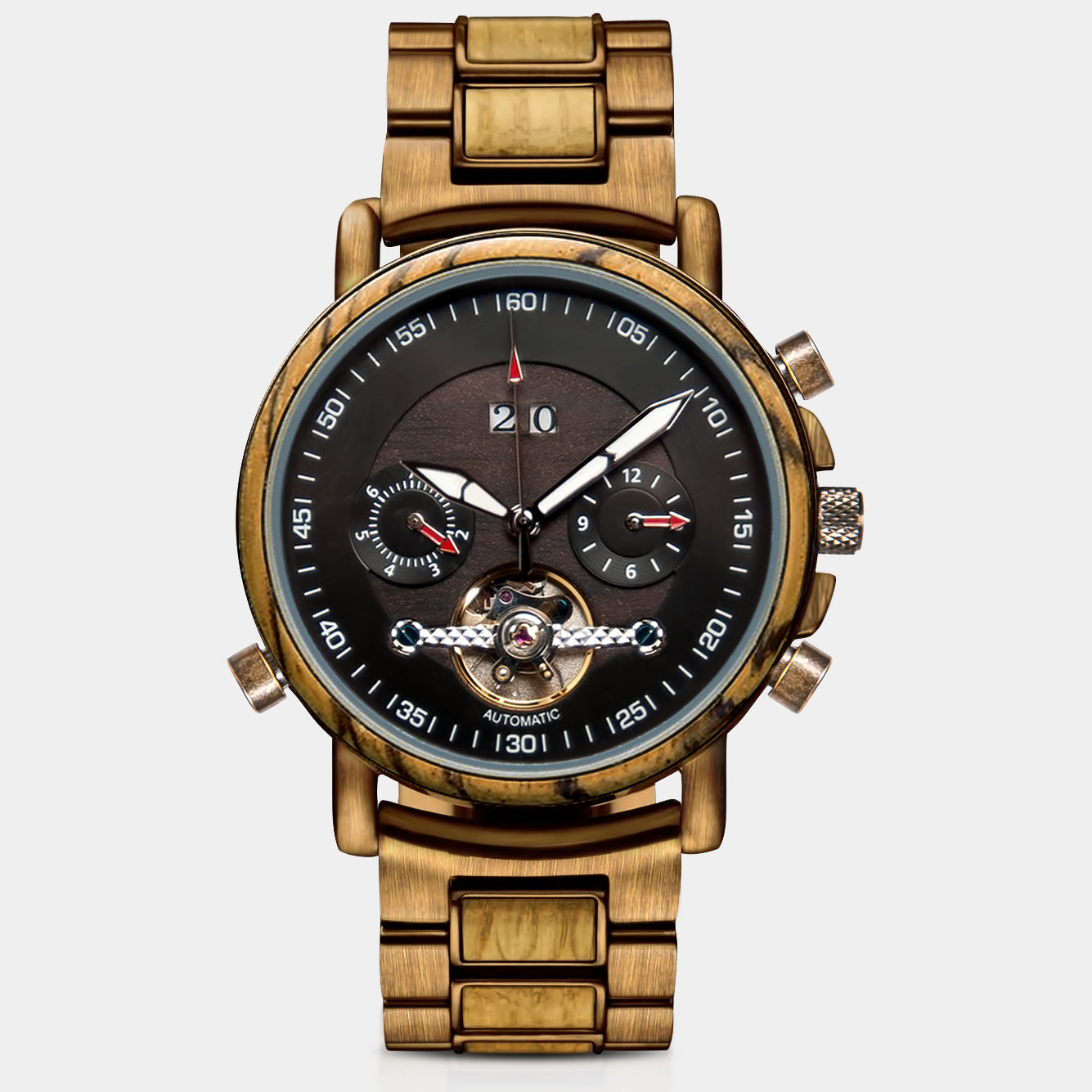 Aldergrove Brushed Bronze Automatic Wood Watch | Custom Mechanical Wood Watch For Men, Engraved In Nature Watches, Custom Personalized Watch For Men, Holiday 2022 Gifts For Men Luxury Wood