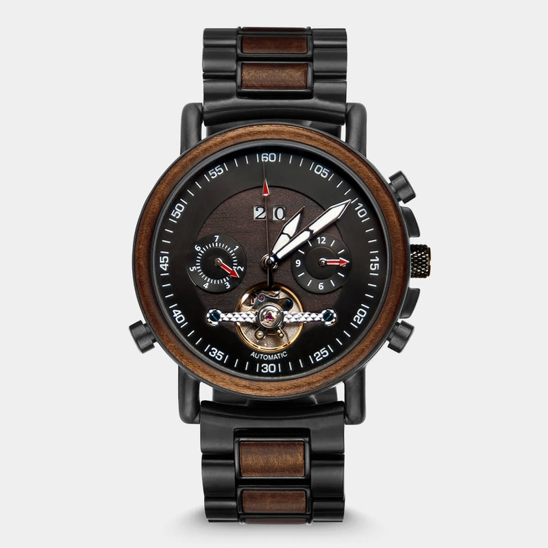 Wood Watches for Men Classic Engraved Swiss Watch in Black | Urban Designer No Thanks!