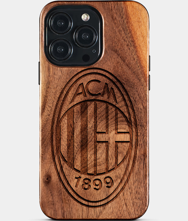 Custom A.C. Milan iPhone 15/15 Pro/15 Pro Max/15 Plus Case - Wood A.C. Milan Cover - Eco-friendly AC Milan iPhone 15 Case - Carved Wood Custom AC Milan Gift For Him - Monogrammed Personalized iPhone 15 Cover By Engraved In Nature