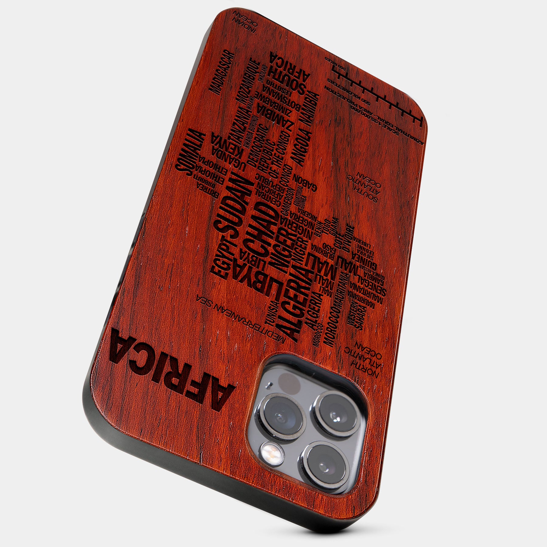 Africa Typography Map Mahogany Wood iPhone Case - Gifts For Black Men And Women