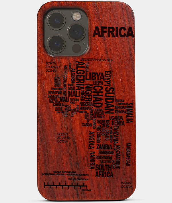 Africa Typography Map Mahogany Wood iPhone Case - Gifts For Black Men And Women Black Owned Gifts 2021 Holiday Black Owned Businesses In Los Angeles 2022 Custom Gifts For Personalized Black Men