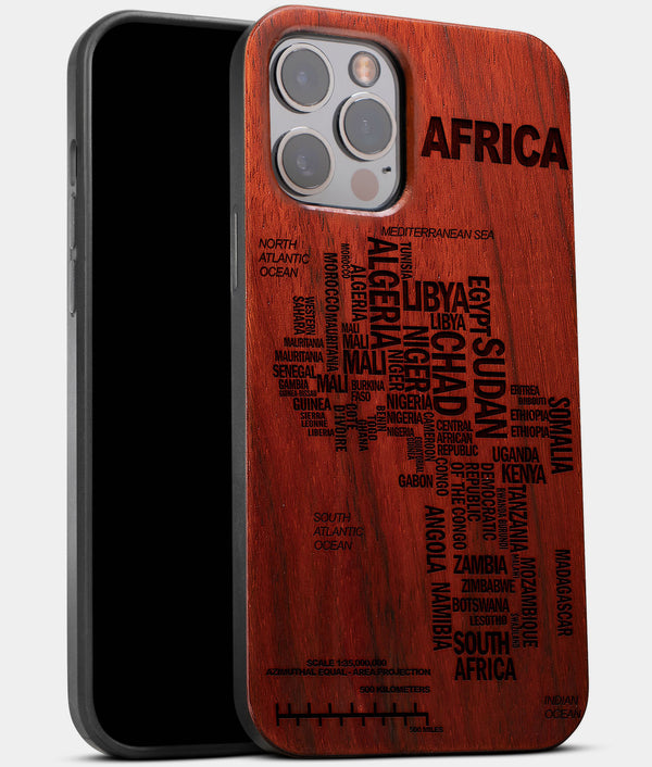Africa Typography Map Mahogany Wood iPhone Case - Gifts For Black Men And Women Gifts For Personalized Black Men And Women Black Owned Christmas Gifts For Personalized Black Men Birthday Gift For Personalized Black