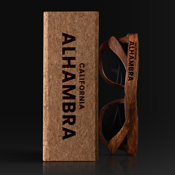 Alhambra California Wood Sunglasses with custom engraving. Custom Alhambra California Gifts For Men -  Sustainable Alhambra California eco friendly products - Personalized Alhambra California Birthday Gifts - Unique Alhambra California travel Souvenirs and gift shops. Alhambra California Wayfarer Eyewear and Shades wiith Box