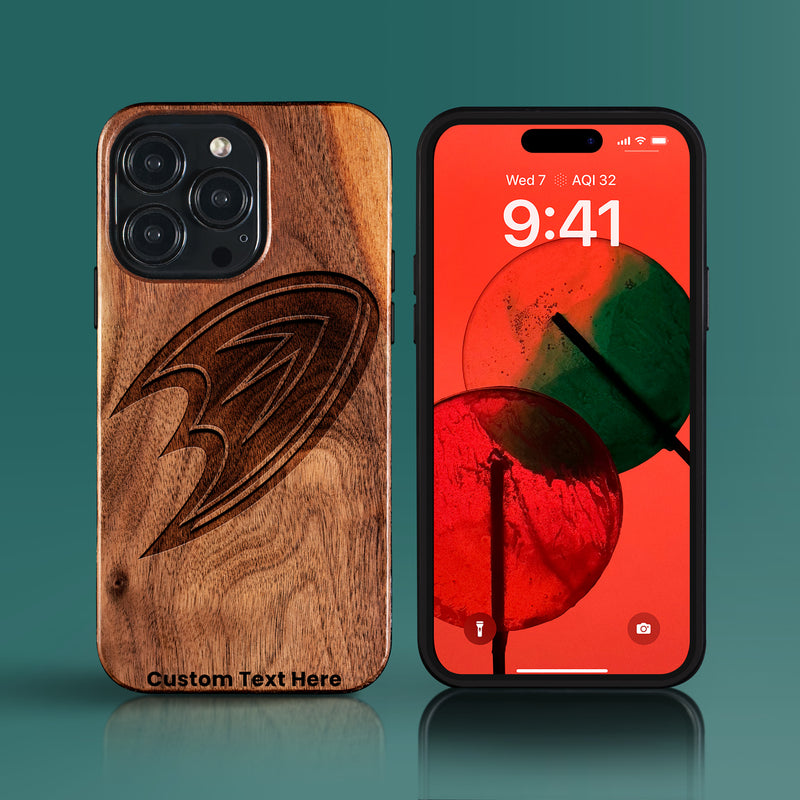 Custom Anaheim Ducks iPhone 15/15 Pro/15 Pro Max/15 Plus Case - Carved Wood Anaheim Ducks Cover