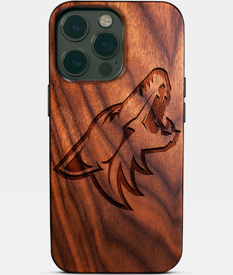 Custom Arizona Coyotes iPhone 14/14 Pro/14 Pro Max/14 Plus Case - Wood Arizona Coyotes Cover - Eco-friendly Arizona Coyotes iPhone 14 Case - Carved Wood Custom Arizona Coyotes Gift For Him - Monogrammed Personalized iPhone 14 Cover By Engraved In Nature