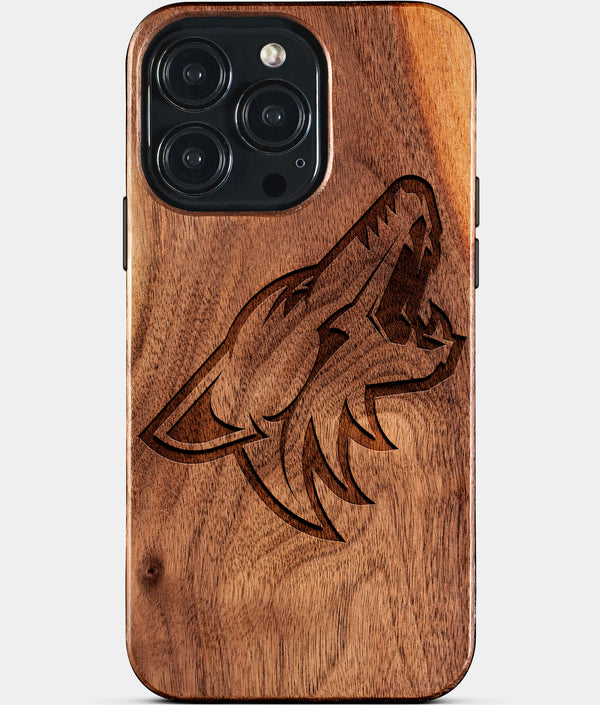 Custom Arizona Coyotes iPhone 15/15 Pro/15 Pro Max/15 Plus Case - Wood Arizona Coyotes Cover - Eco-friendly Arizona Coyotes iPhone 15 Case - Carved Wood Custom Arizona Coyotes Gift For Him - Monogrammed Personalized iPhone 15 Cover By Engraved In Nature