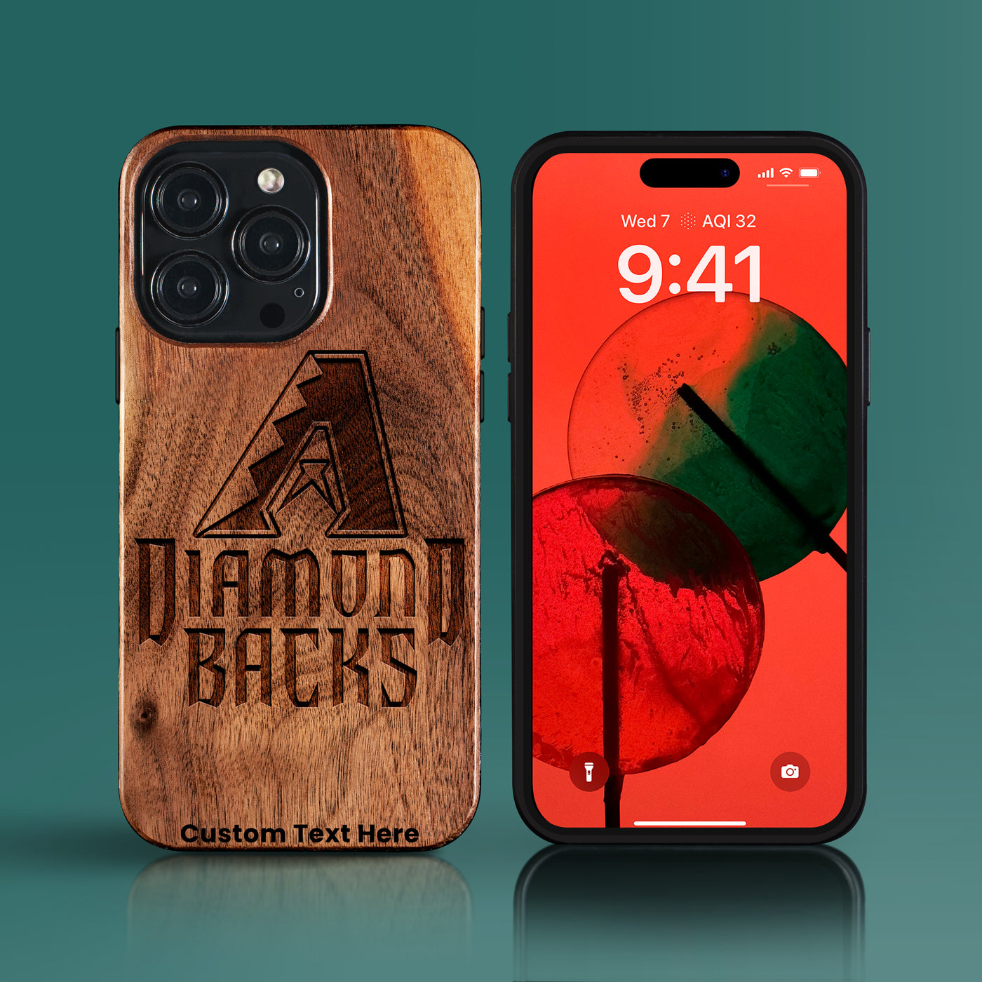 Custom Arizona Diamondbacks iPhone 15/15 Pro/15 Pro Max/15 Plus Case - Carved Wood Diamondbacks Cover