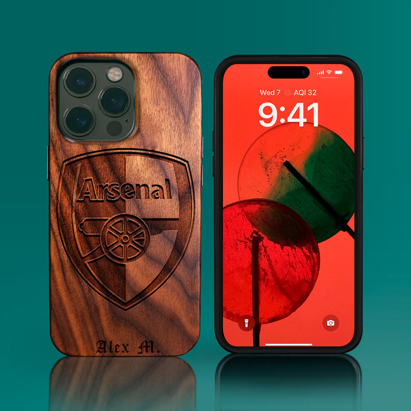 Custom Arsenal F.C. iPhone 14/14 Pro/14 Pro Max/14 Plus Case - Carved Wood Arsenal FC Cover