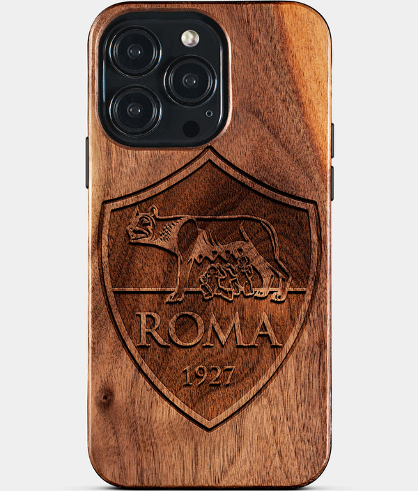 Custom A.S. Roma iPhone 15/15 Pro/15 Pro Max/15 Plus Case - Wood A.S. Roma Cover - Eco-friendly AS Roma iPhone 15 Case - Carved Wood Custom AS Roma Gift For Him - Monogrammed Personalized iPhone 15 Cover By Engraved In Nature