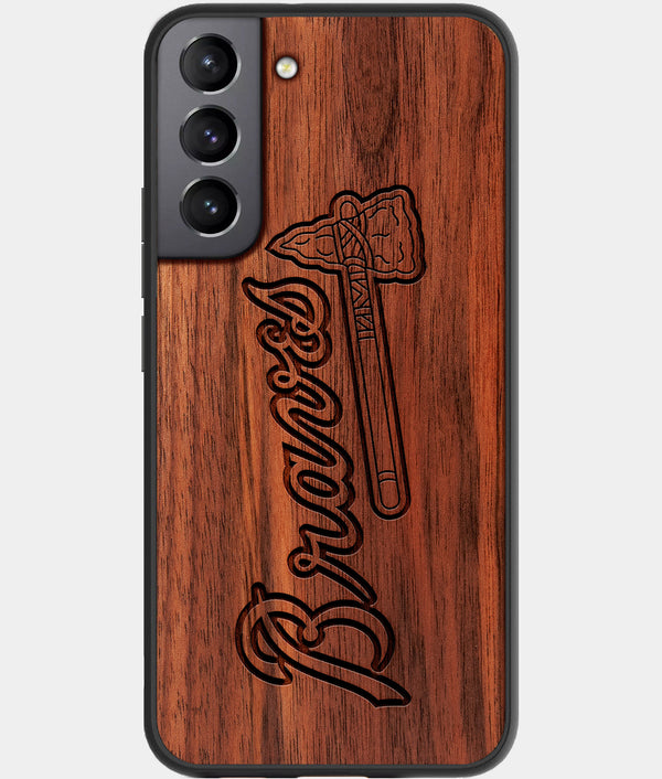 Best Walnut Wood Atlanta Braves Galaxy S21 FE Case - Custom Engraved Cover - Engraved In Nature