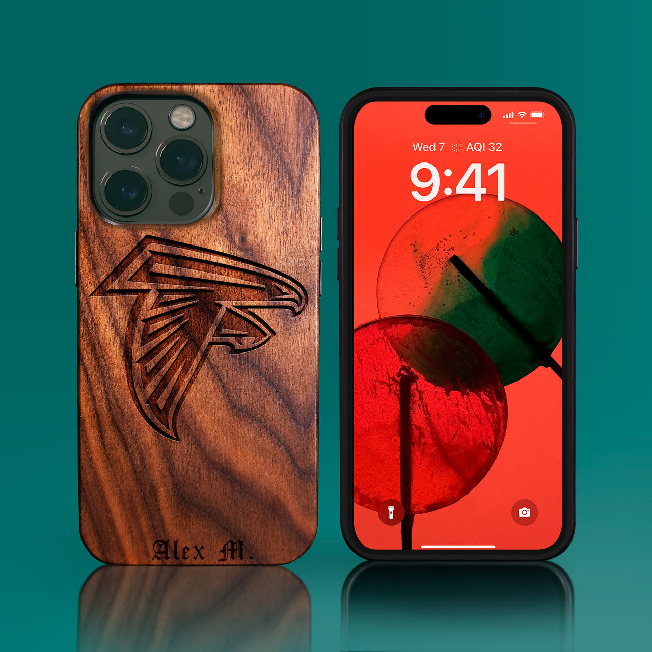 Custom Atlanta Falcons iPhone 14/14 Pro/14 Pro Max/14 Plus Case - Carved Wood Falcons Cover