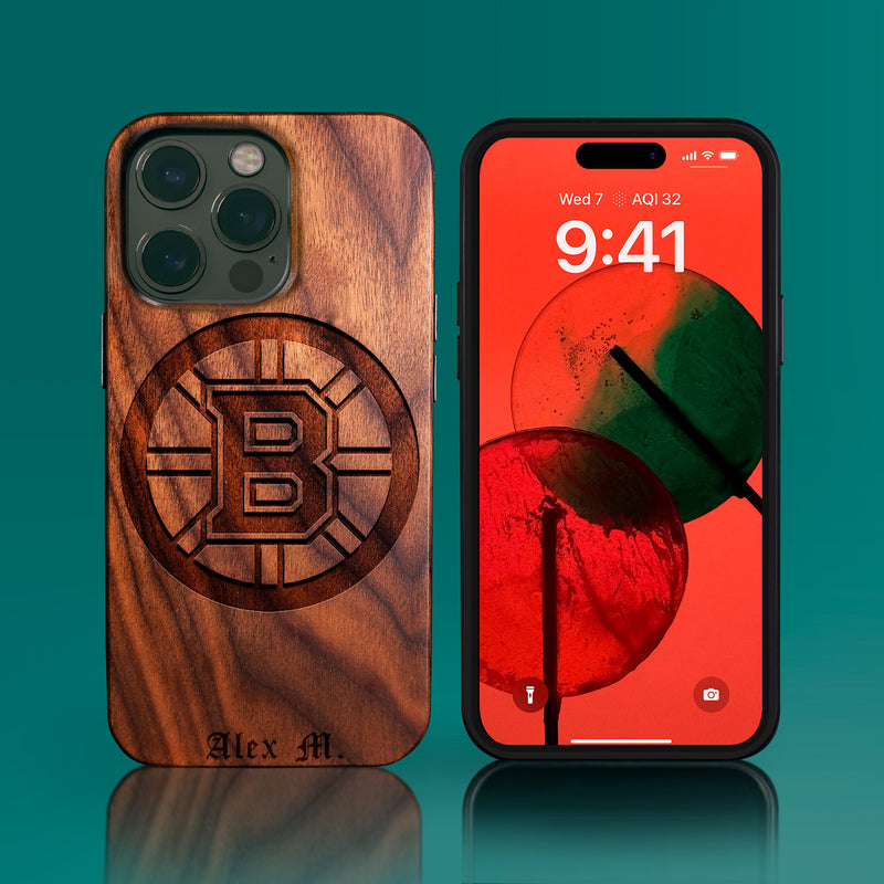 Custom Boston Bruins iPhone 14/14 Pro/14 Pro Max/14 Plus Case - Carved Wood Boston Bruins Cover