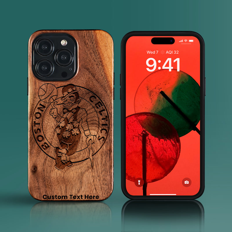 Custom Boston Celtics iPhone 15/15 Pro/15 Pro Max/15 Plus Case - Carved Wood Celtics Cover
