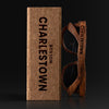 Boston Charlestown Wood Sunglasses with custom engraving. Custom Boston Charlestown Gifts For Men -  Sustainable Boston Charlestown eco friendly products - Personalized Boston Charlestown Birthday Gifts - Unique Boston Charlestown travel Souvenirs and gift shops. Boston Charlestown Wayfarer Eyewear and Shades wiith Box