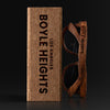 Boyle Heights California Wood Sunglasses with custom engraving. Custom Boyle Heights California Gifts For Men -  Sustainable Boyle Heights California eco friendly products - Personalized Boyle Heights California Birthday Gifts - Unique Boyle Heights California travel Souvenirs and gift shops. Boyle Heights California Wayfarer Eyewear and Shades wiith Box