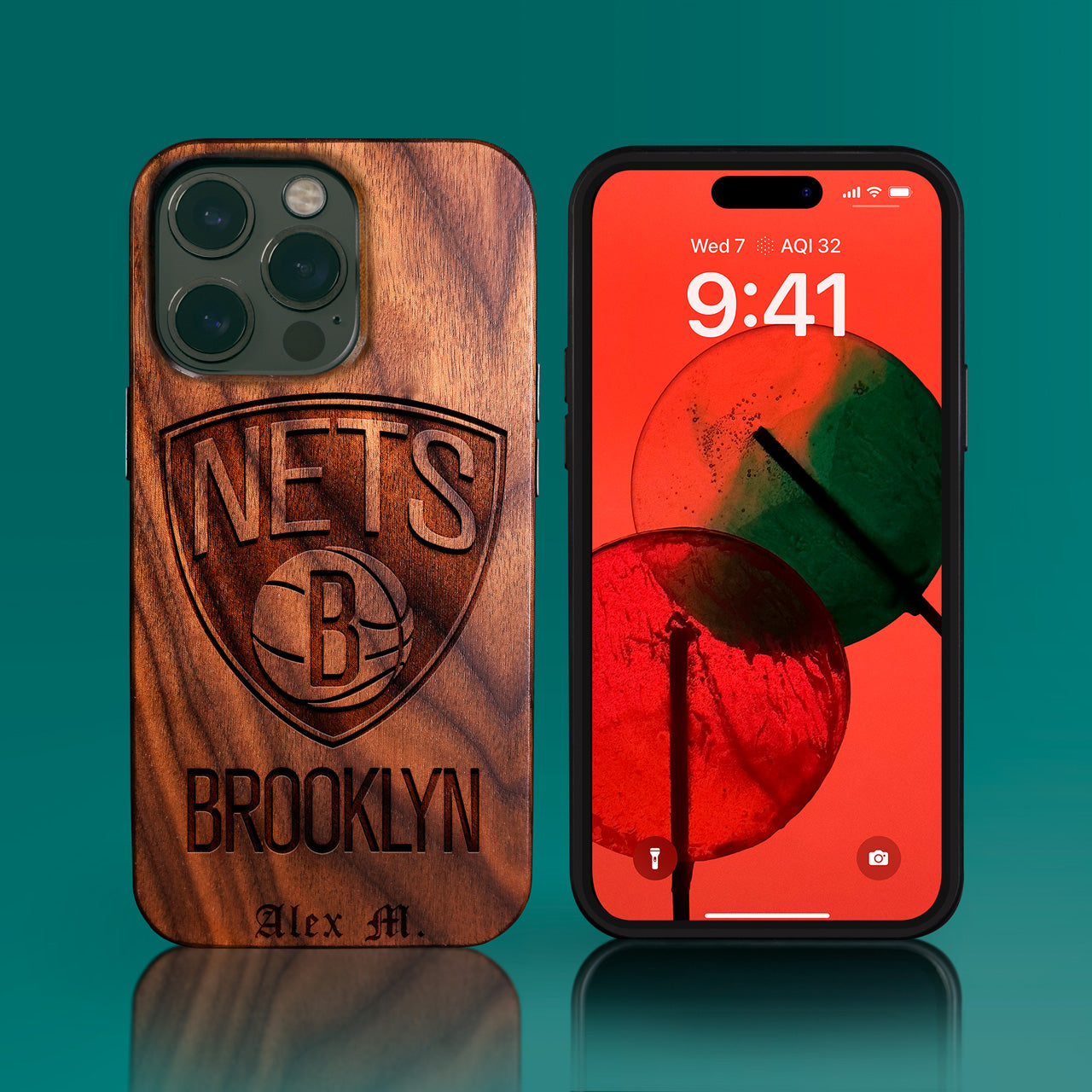 Custom Brooklyn Nets iPhone 14/14 Pro/14 Pro Max/14 Plus Case - Carved Wood Nets Cover