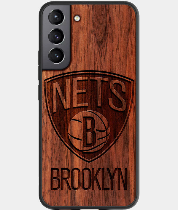 Best Walnut Wood Brooklyn Nets Galaxy S21 FE Case - Custom Engraved Cover - Engraved In Nature