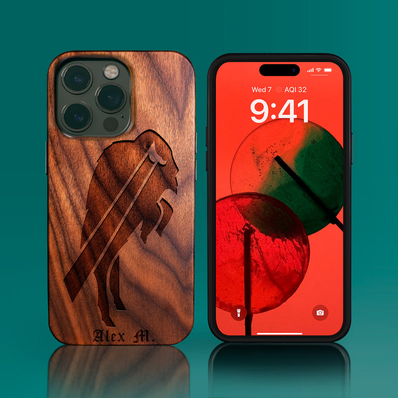 Custom Buffalo Bills iPhone 14/14 Pro/14 Pro Max/14 Plus Case - Carved Wood Bills Cover