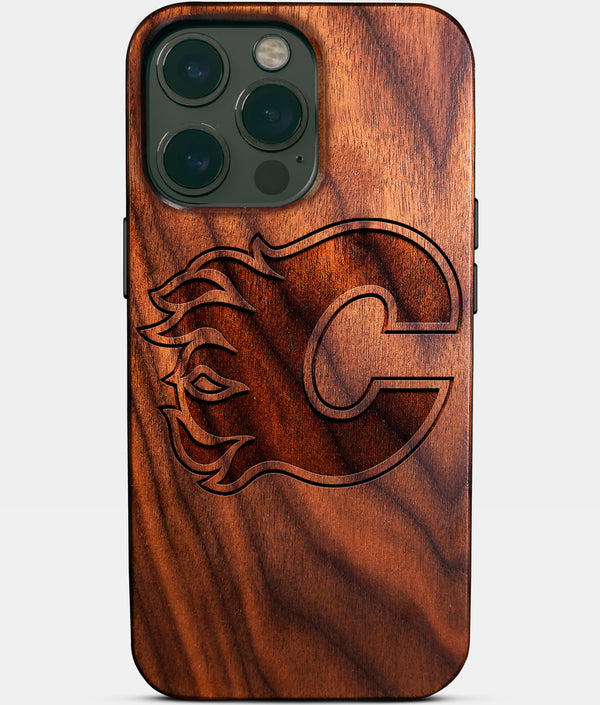 Custom Calgary Flames iPhone 14/14 Pro/14 Pro Max/14 Plus Case - Wood Calgary Flames Cover - Eco-friendly Calgary Flames iPhone 14 Case - Carved Wood Custom Calgary Flames Gift For Him - Monogrammed Personalized iPhone 14 Cover By Engraved In Nature