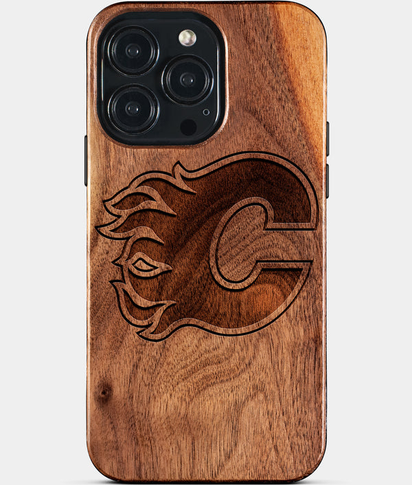 Custom Calgary Flames iPhone 15/15 Pro/15 Pro Max/15 Plus Case - Wood Calgary Flames Cover - Eco-friendly Calgary Flames iPhone 15 Case - Carved Wood Custom Calgary Flames Gift For Him - Monogrammed Personalized iPhone 15 Cover By Engraved In Nature