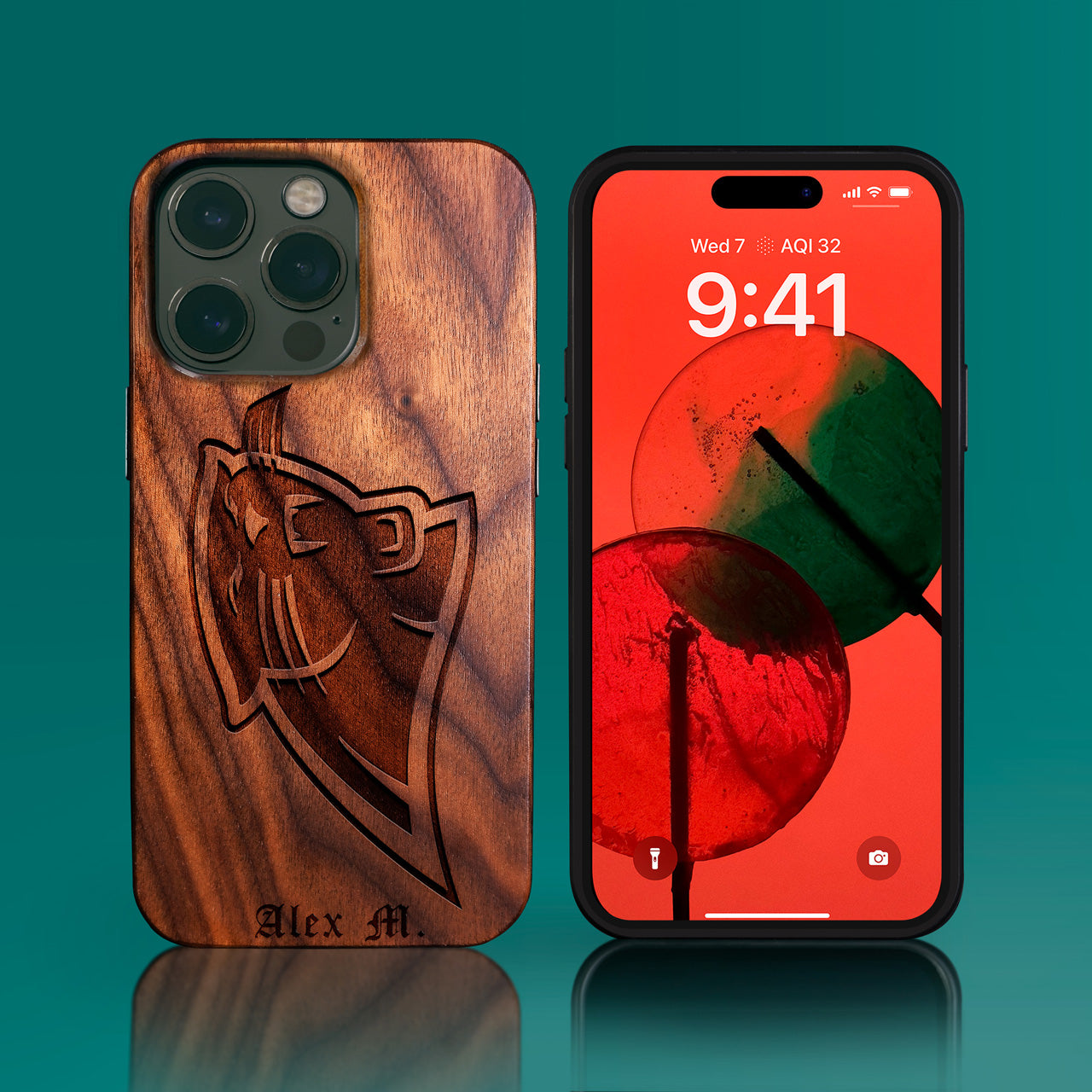 Custom Carolina Panthers iPhone 14/14 Pro/14 Pro Max/14 Plus Case - Carved Wood Carolina Panthers Cover