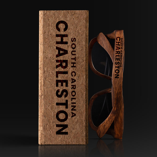 Charleston South Carolina Wood Sunglasses with custom engraving. Custom Charleston South Carolina Gifts For Men -  Sustainable Charleston South Carolina eco friendly products - Personalized Charleston South Carolina Birthday Gifts - Unique Charleston South Carolina travel Souvenirs and gift shops. Charleston South Carolina Wayfarer Eyewear and Shades wiith Box
