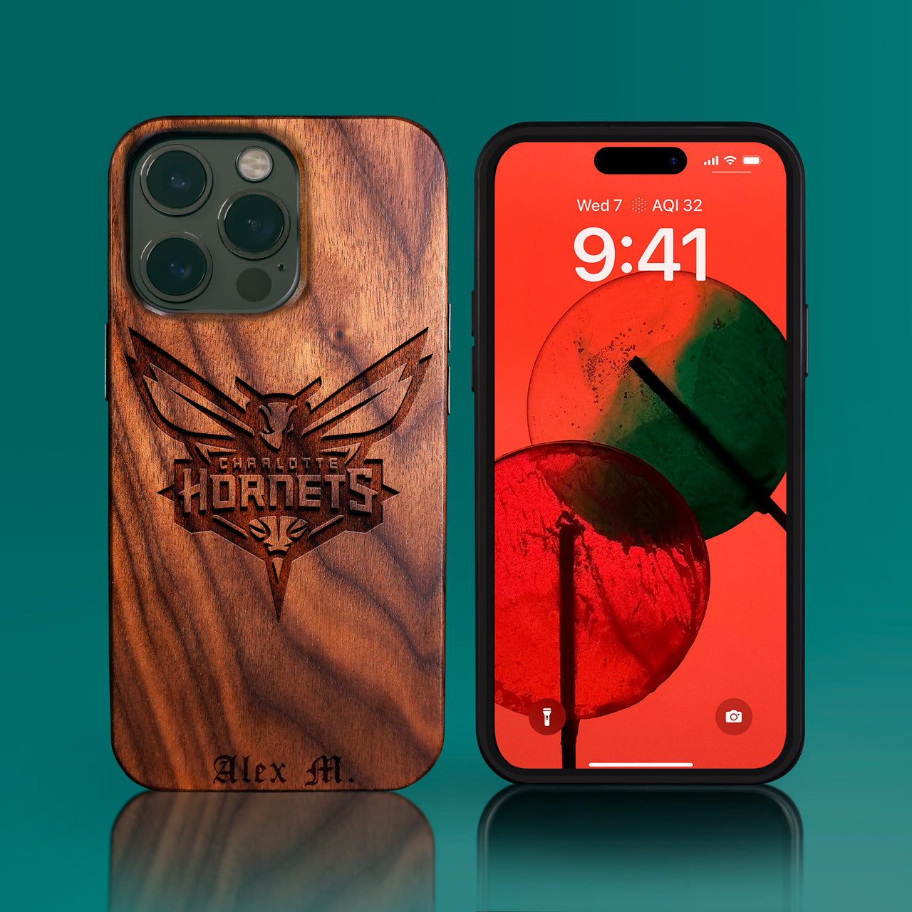 Custom Charlotte Hornets iPhone 14/14 Pro/14 Pro Max/14 Plus Case - Carved Wood Hornets Cover
