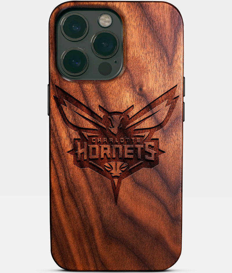 Custom Charlotte Hornets iPhone 14/14 Pro/14 Pro Max/14 Plus Case - Wood Hornets Cover - Eco-friendly Charlotte Hornets iPhone 14 Case - Carved Wood Custom Charlotte Hornets Gift For Him - Monogrammed Personalized iPhone 14 Cover By Engraved In Nature