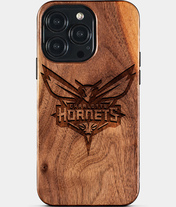 Custom Charlotte Hornets iPhone 15/15 Pro/15 Pro Max/15 Plus Case - Wood Hornets Cover - Eco-friendly Charlotte Hornets iPhone 15 Case - Carved Wood Custom Charlotte Hornets Gift For Him - Monogrammed Personalized iPhone 15 Cover By Engraved In Nature