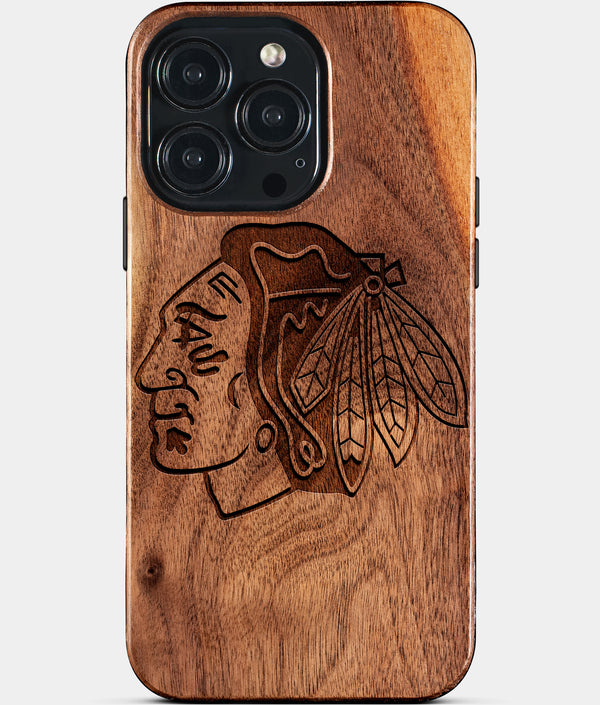 Custom Chicago Blackhawks iPhone 15/15 Pro/15 Pro Max/15 Plus Case - Wood Blackhawks Cover - Eco-friendly Chicago Blackhawks iPhone 15 Case - Carved Wood Custom Chicago Blackhawks Gift For Him - Monogrammed Personalized iPhone 15 Cover By Engraved In Nature
