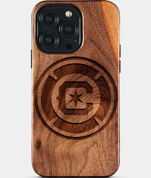 Custom Chicago Fire SC iPhone 15/15 Pro/15 Pro Max/15 Plus Case - Wood Chicago Fire SC Cover - Eco-friendly Chicago Fire SC iPhone 15 Case - Carved Wood Custom Chicago Fire SC Gift For Him - Monogrammed Personalized iPhone 15 Cover By Engraved In Nature