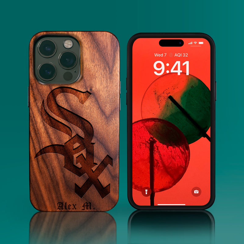 Custom Chicago White Sox iPhone 14/14 Pro/14 Pro Max/14 Plus Case - Carved Wood White Sox Cover