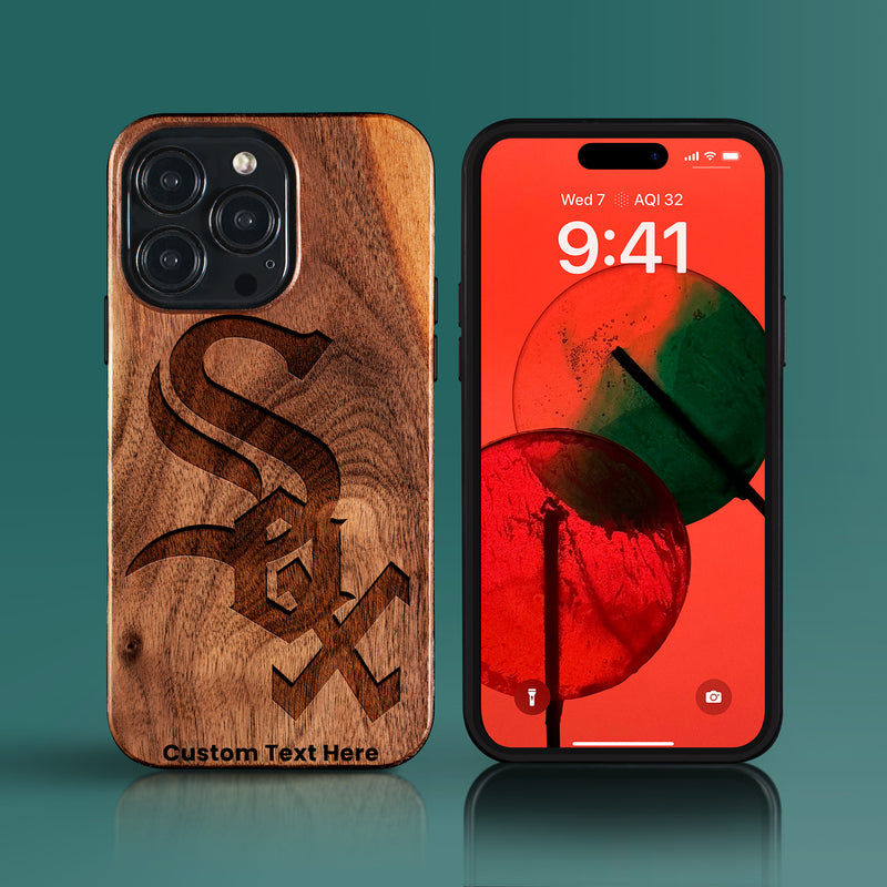 Custom Chicago White Sox iPhone 15/15 Pro/15 Pro Max/15 Plus Case - Carved Wood White Sox Cover