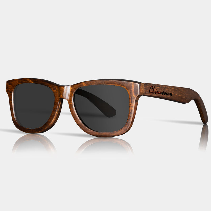 Chinatown New York III Wood Sunglasses with custom engraving. Custom Chinatown New York III Gifts For Men -  Sustainable Chinatown New York III eco friendly products - Personalized Chinatown New York III Birthday Gifts - Unique Chinatown New York III travel Souvenirs and gift shops. Chinatown New York III Wayfarer Eyewear and Shades Front View