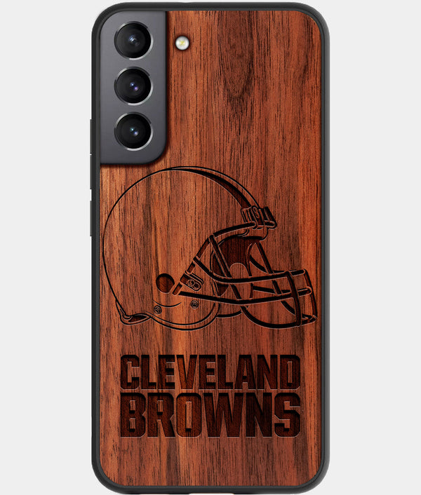 Best Walnut Wood Cleveland Browns Galaxy S21 FE Case - Custom Engraved Cover - Engraved In Nature