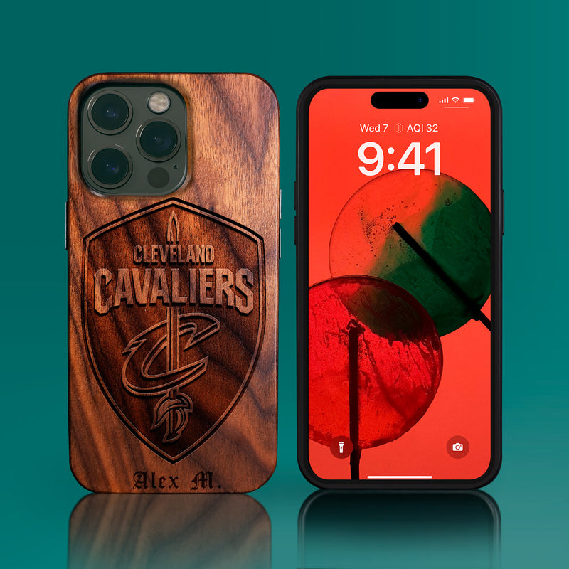Custom Cleveland Cavaliers iPhone 14/14 Pro/14 Pro Max/14 Plus Case - Carved Wood Cavaliers Cover