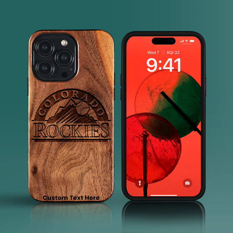 Custom Colorado Rockies iPhone 15/15 Pro/15 Pro Max/15 Plus Case - Carved Wood Rockies Cover