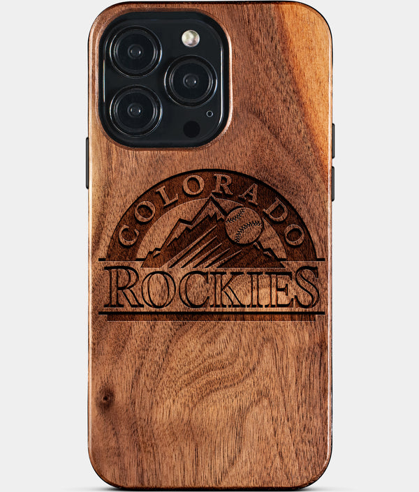 Custom Colorado Rockies iPhone 15/15 Pro/15 Pro Max/15 Plus Case - Wood Rockies Cover - Eco-friendly Colorado Rockies iPhone 15 Case - Carved Wood Custom Colorado Rockies Gift For Him - Monogrammed Personalized iPhone 15 Cover By Engraved In Nature