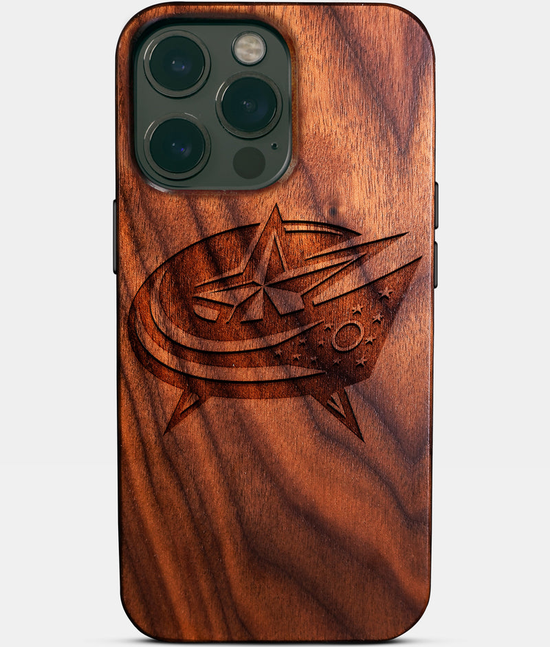 Custom Columbus Blue Jackets iPhone 14/14 Pro/14 Pro Max/14 Plus Case - Wood Blue Jackets Cover - Eco-friendly Columbus Blue Jackets iPhone 14 Case - Carved Wood Custom Columbus Blue Jackets Gift For Him - Monogrammed Personalized iPhone 14 Cover By Engraved In Nature