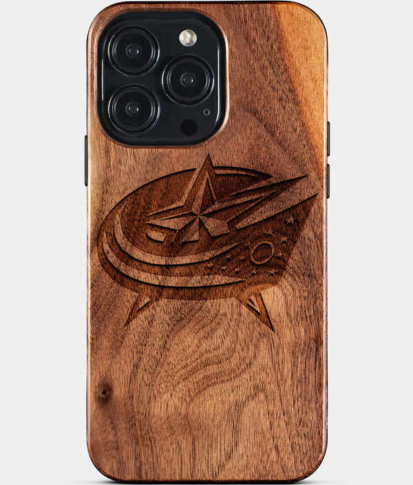 Custom Columbus Blue Jackets iPhone 15/15 Pro/15 Pro Max/15 Plus Case - Wood Blue Jackets Cover - Eco-friendly Columbus Blue Jackets iPhone 15 Case - Carved Wood Custom Columbus Blue Jackets Gift For Him - Monogrammed Personalized iPhone 15 Cover By Engraved In Nature