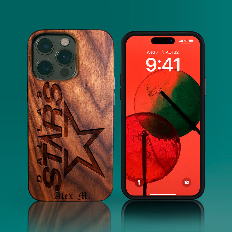 Custom Dallas Stars iPhone 14/14 Pro/14 Pro Max/14 Plus Case - Carved Wood Dallas Stars Cover