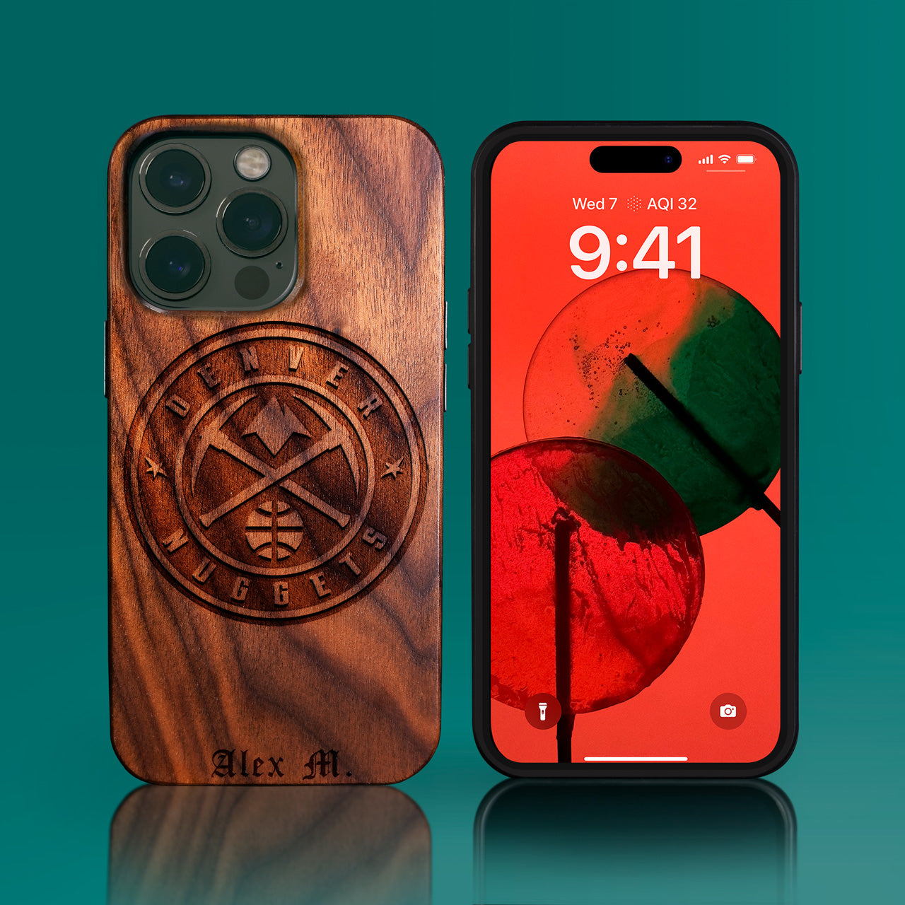 Custom Denver Nuggets iPhone 14/14 Pro/14 Pro Max/14 Plus Case - Carved Wood Nuggets Cover