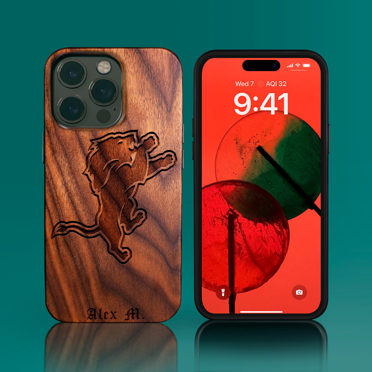 Custom Detroit Lions iPhone 14/14 Pro/14 Pro Max/14 Plus Case - Carved Wood Detroit Lions Cover