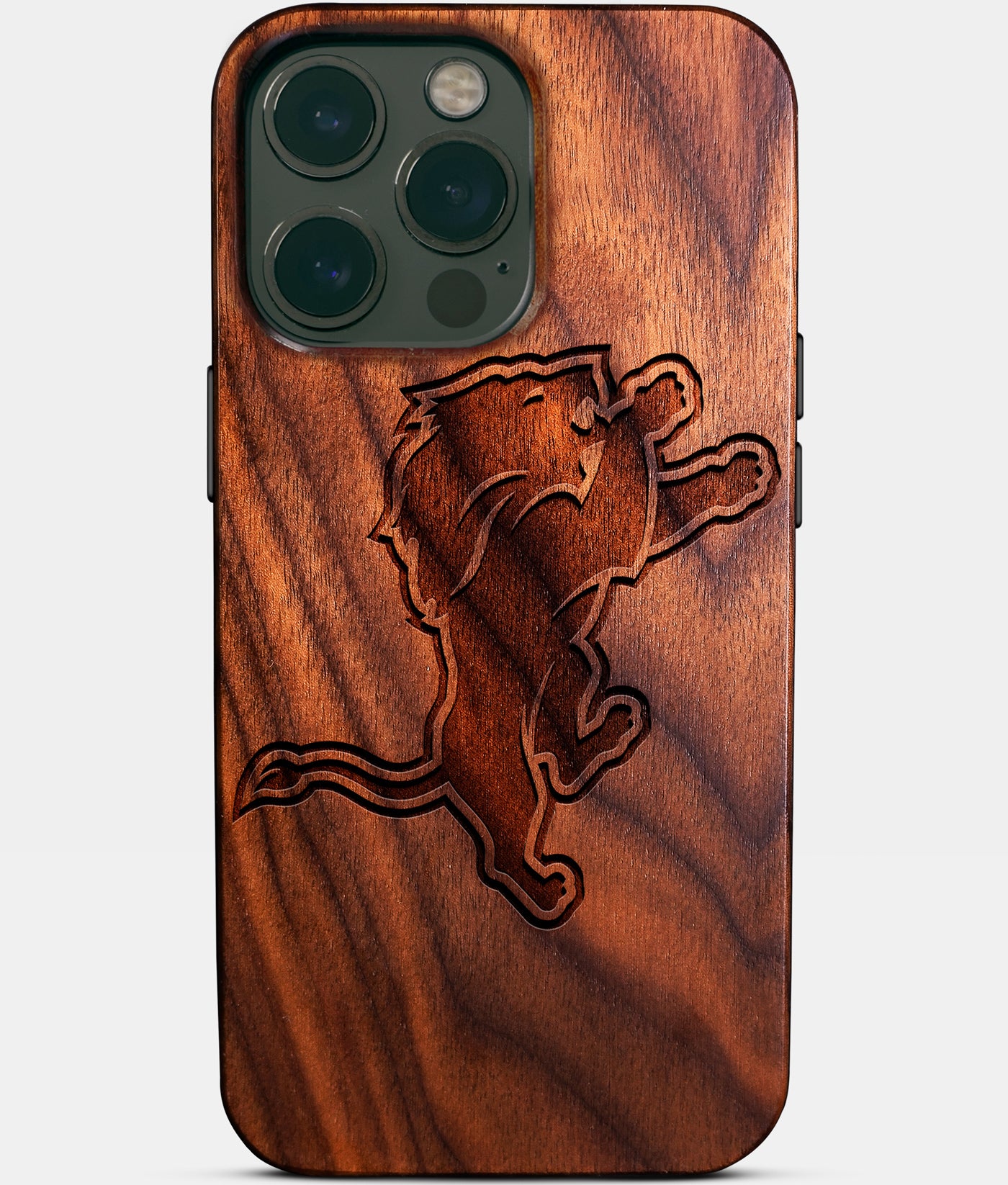 Custom Detroit Lions iPhone 14/14 Pro/14 Pro Max/14 Plus Case - Wood Detroit Lions Cover - Eco-friendly Detroit Lions iPhone 14 Case - Carved Wood Custom Detroit Lions Gift For Him - Monogrammed Personalized iPhone 14 Cover By Engraved In Nature