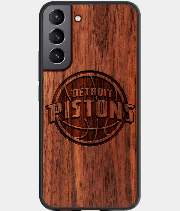 Best Walnut Wood Detroit Pistons Galaxy S21 FE Case - Custom Engraved Cover - Engraved In Nature