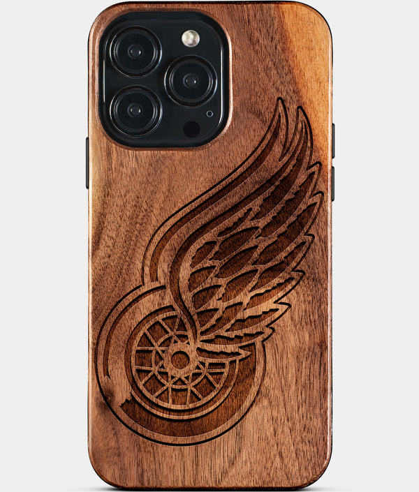 Custom Detroit Red Wings iPhone 15/15 Pro/15 Pro Max/15 Plus Case - Wood Red Wings Cover - Eco-friendly Detroit Red Wings iPhone 15 Case - Carved Wood Custom Detroit Red Wings Gift For Him - Monogrammed Personalized iPhone 15 Cover By Engraved In Nature