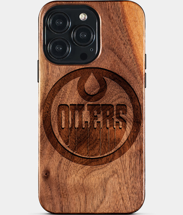 Custom Edmonton Oilers iPhone 15/15 Pro/15 Pro Max/15 Plus Case - Wood Oilers Cover - Eco-friendly Edmonton Oilers iPhone 15 Case - Carved Wood Custom Edmonton Oilers Gift For Him - Monogrammed Personalized iPhone 15 Cover By Engraved In Nature
