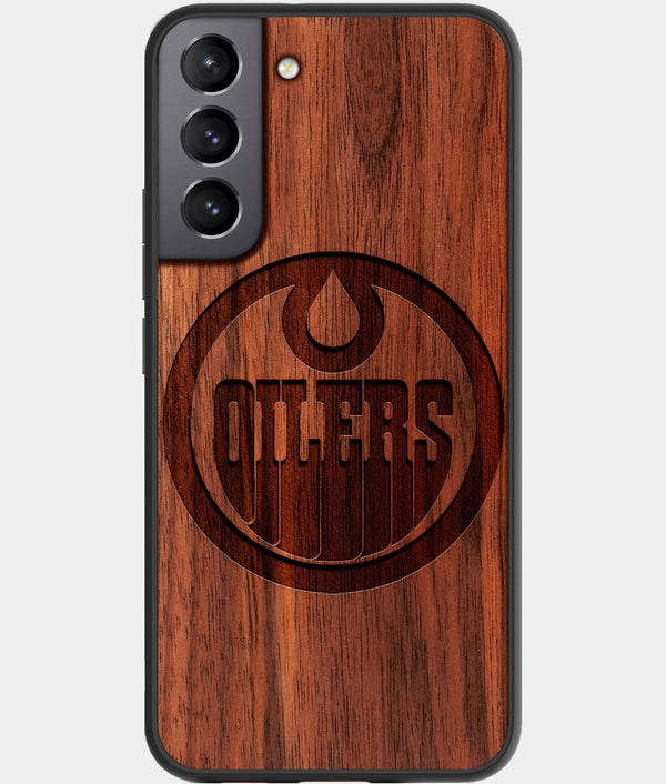 Best Walnut Wood Edmonton Oilers Galaxy S21 FE Case - Custom Engraved Cover - Engraved In Nature