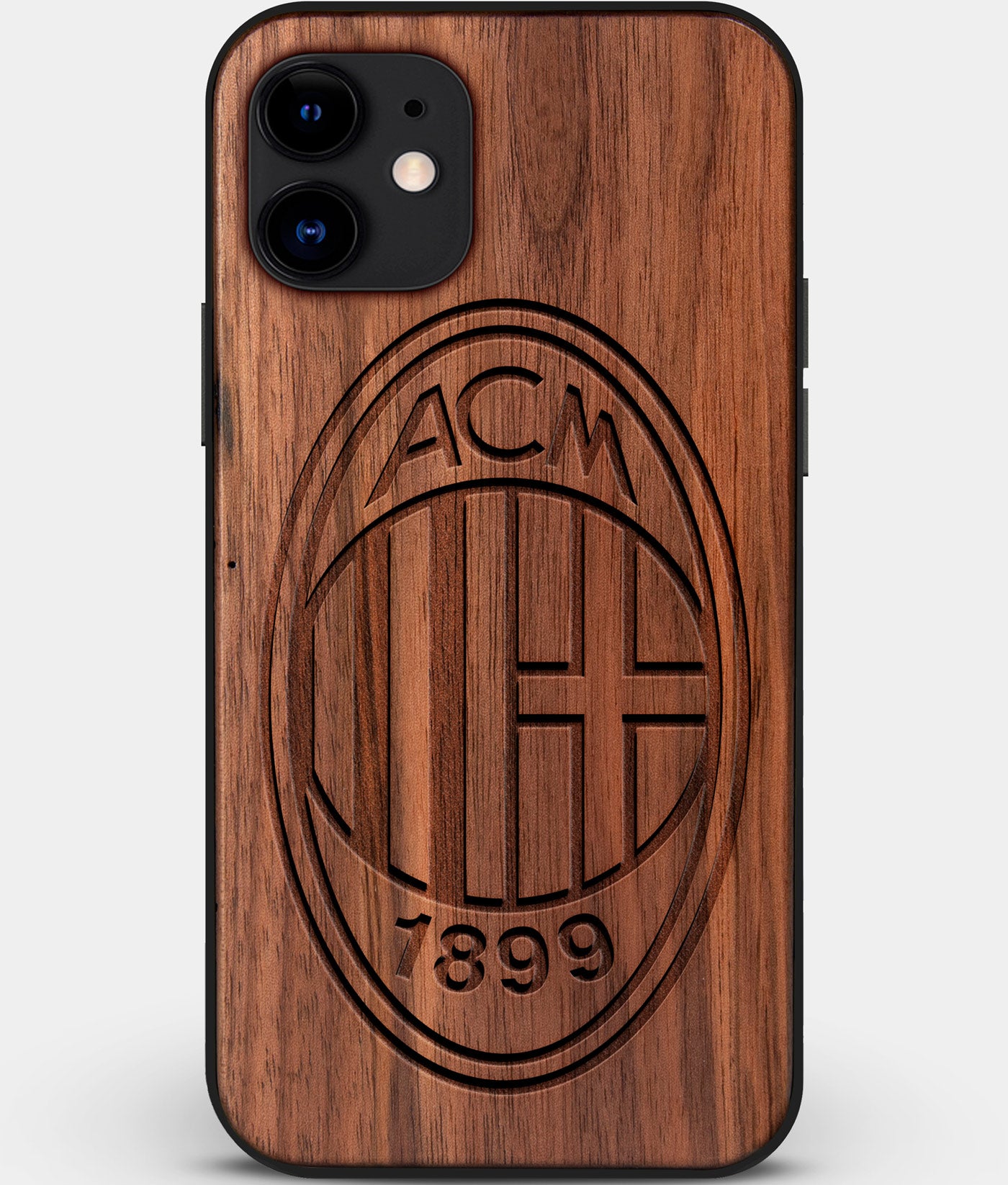 Custom Carved Wood A.C. Milan iPhone 11 Case | Personalized Walnut Wood A.C. Milan Cover, Birthday Gift, Gifts For Him, Monogrammed Gift For Fan | by Engraved In Nature